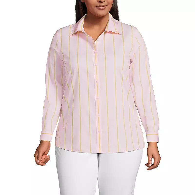 Plus Size Lands' End Wrinkle-Free No Iron Button-Front Shirt, Women's, Size: 16 W, Black Dual Stripe Product Image