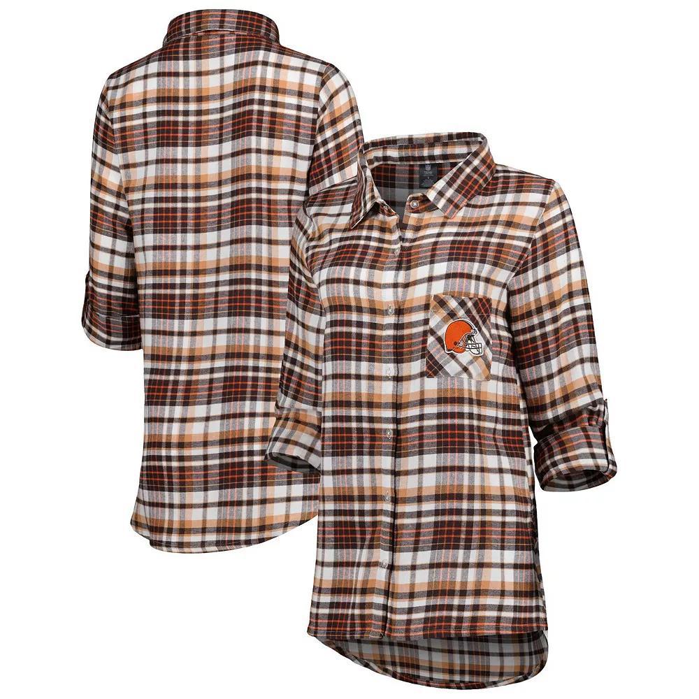 Women's Concepts Sport Brown Cleveland Browns Mainstay Plaid Full-Button Long Sleeve Nightshirt, Size: XL Product Image