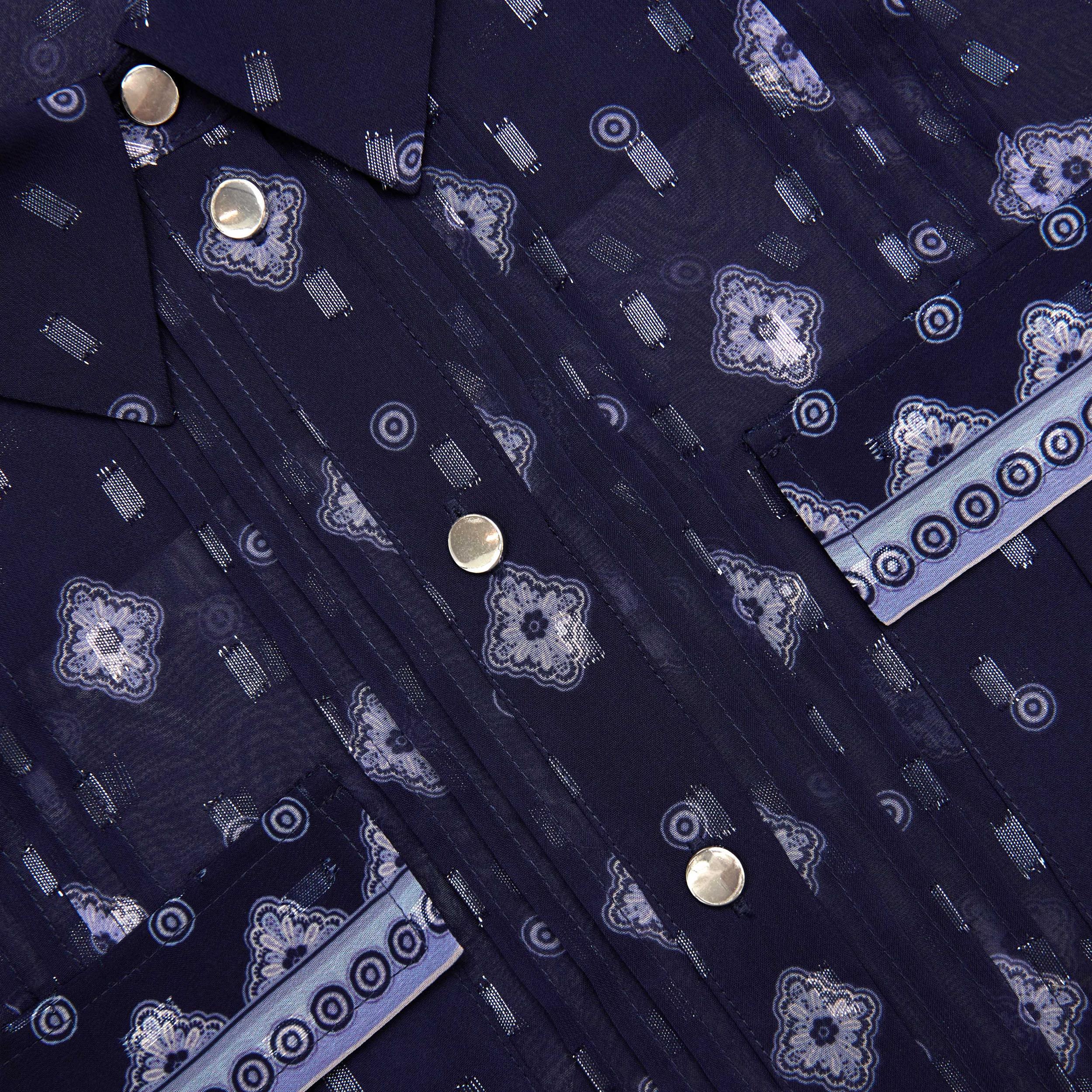 Navy Printed Chiffon Blouse Product Image