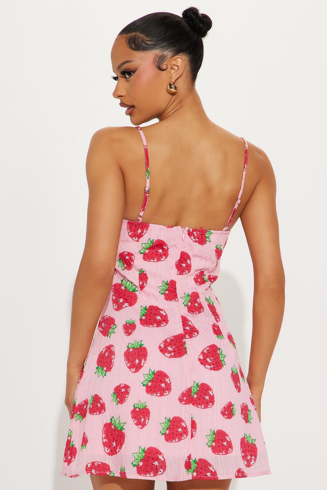Strawberry Dreams Chiffon Micro Mini Dress - Pink/combo Product Image