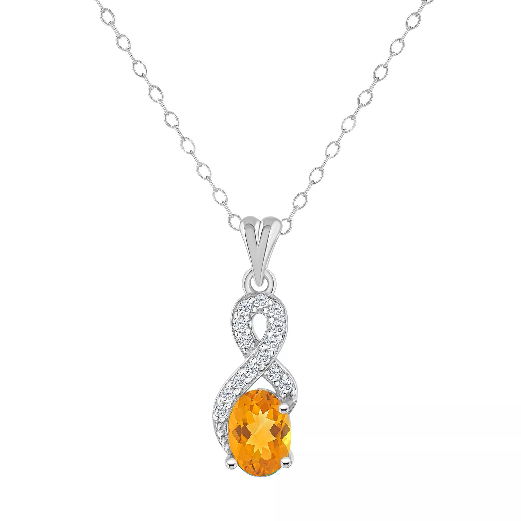 Celebration Gems Sterling Silver Peridot & White Topaz Accent Oval Pendant Necklace, Women's, Size: 18" Product Image