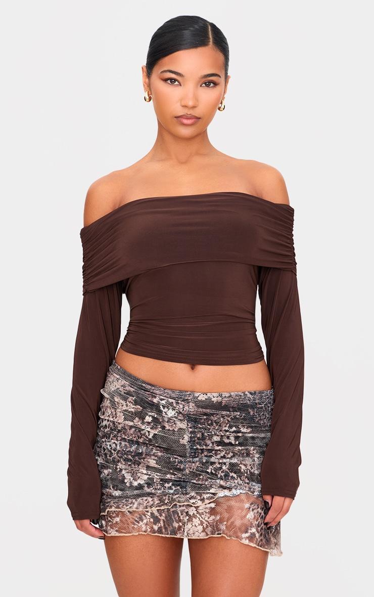 Leopard Textured Mesh Ruched Front Mini Skirt Product Image