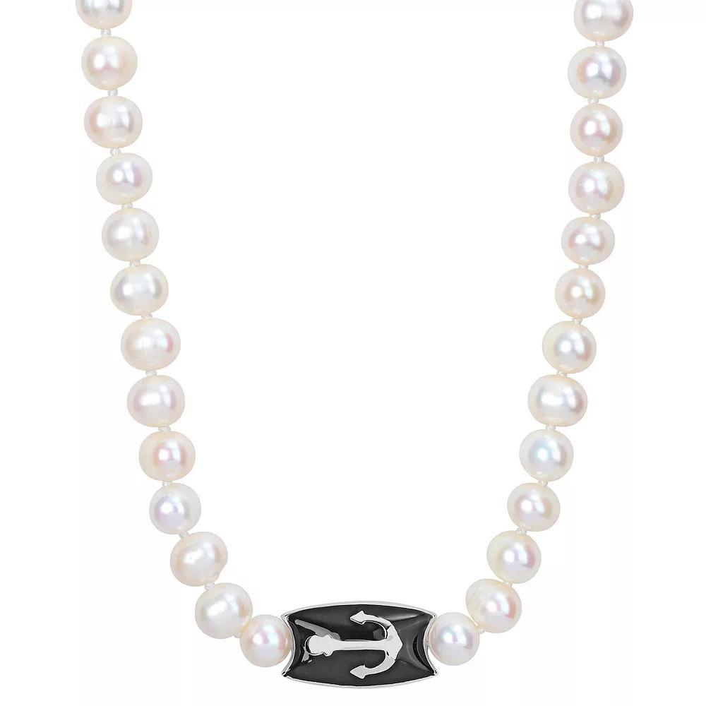 Stella Grace Mens Freshwater Cultured Pearl & Sterling Silver Anchor Charm Beaded Necklace Product Image