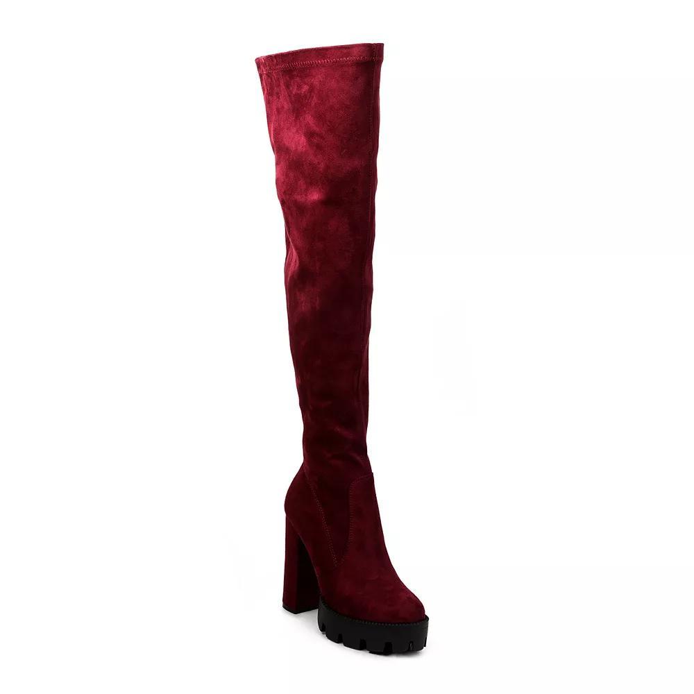 London Rag Maple Women's Knee High Block Heel Boots, Size: 7, Red Product Image