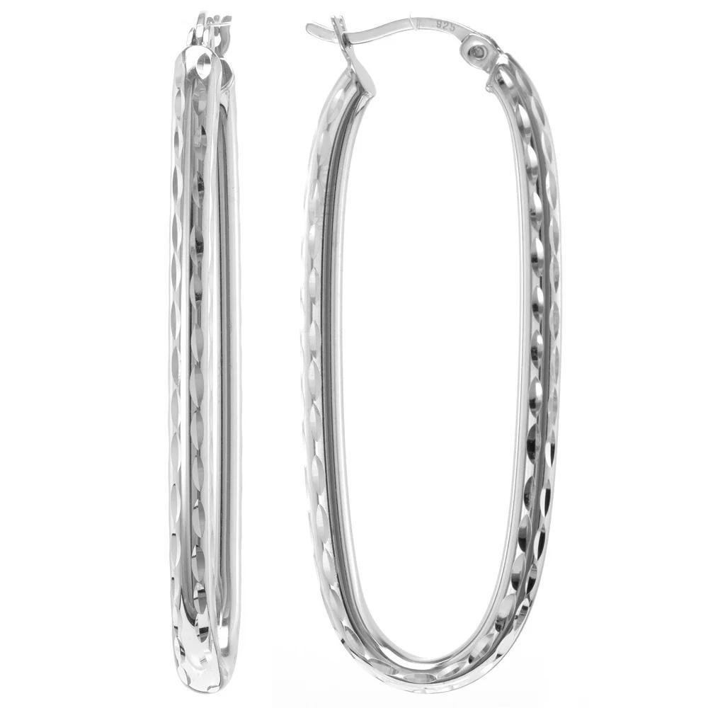 Judy Crowell Sterling Silver Textured Rectangle Hoop Earrings, Women's Product Image