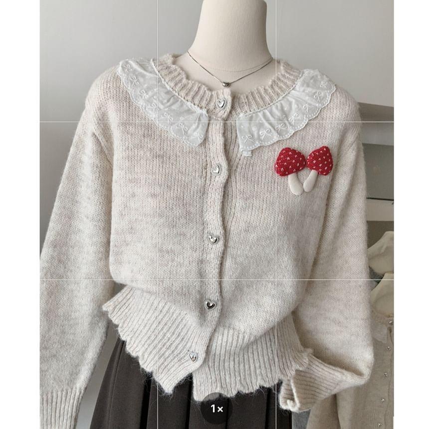 Round Neck Lace Trim Button Cardigan Product Image