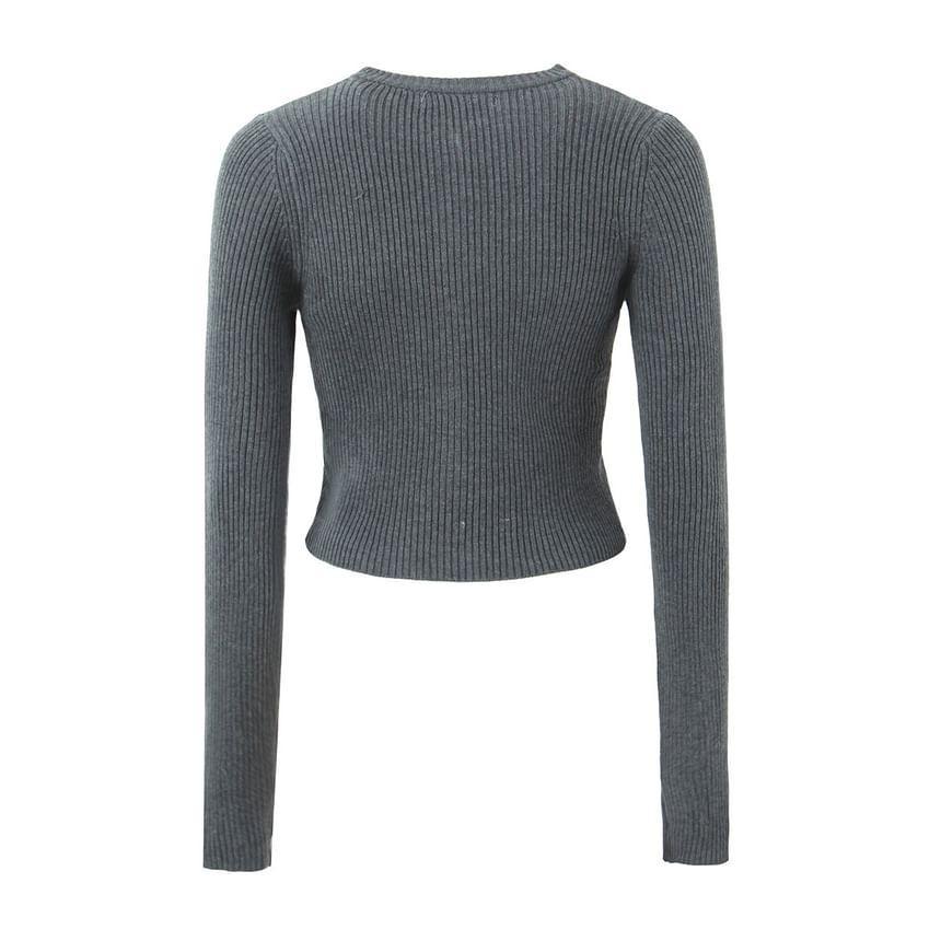 Crew Neck Embroidered Crop Cardigan Product Image