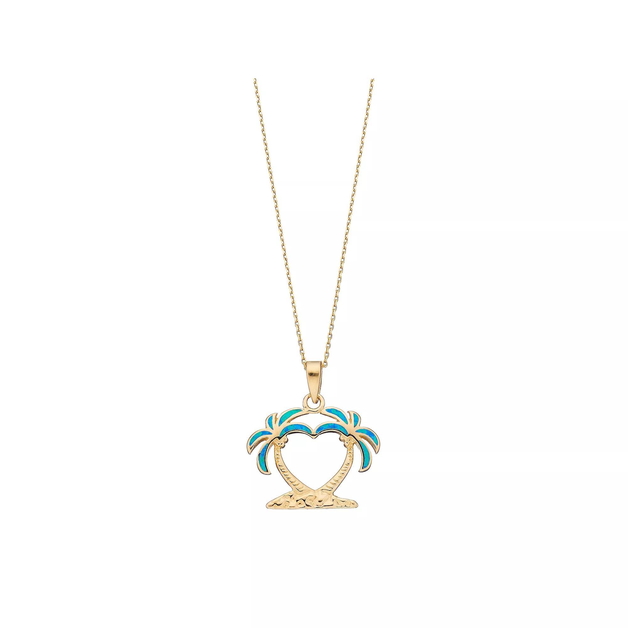 14k Gold Over Silver Lab-Created Blue Opal Palm Tree Pendant, Women's, Size: 18", Gold Tone Product Image