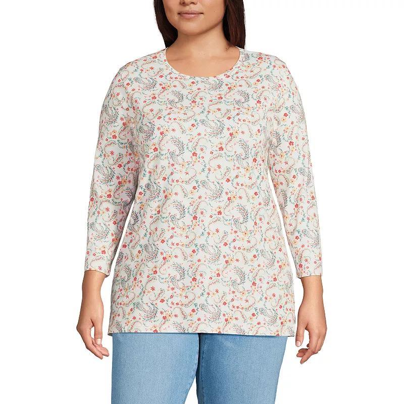 Plus Size Lands' End Supima Cotton Relaxed Fit Crewneck Tunic, Women's, Size: 3XL, Soft Orchid Stripe Product Image
