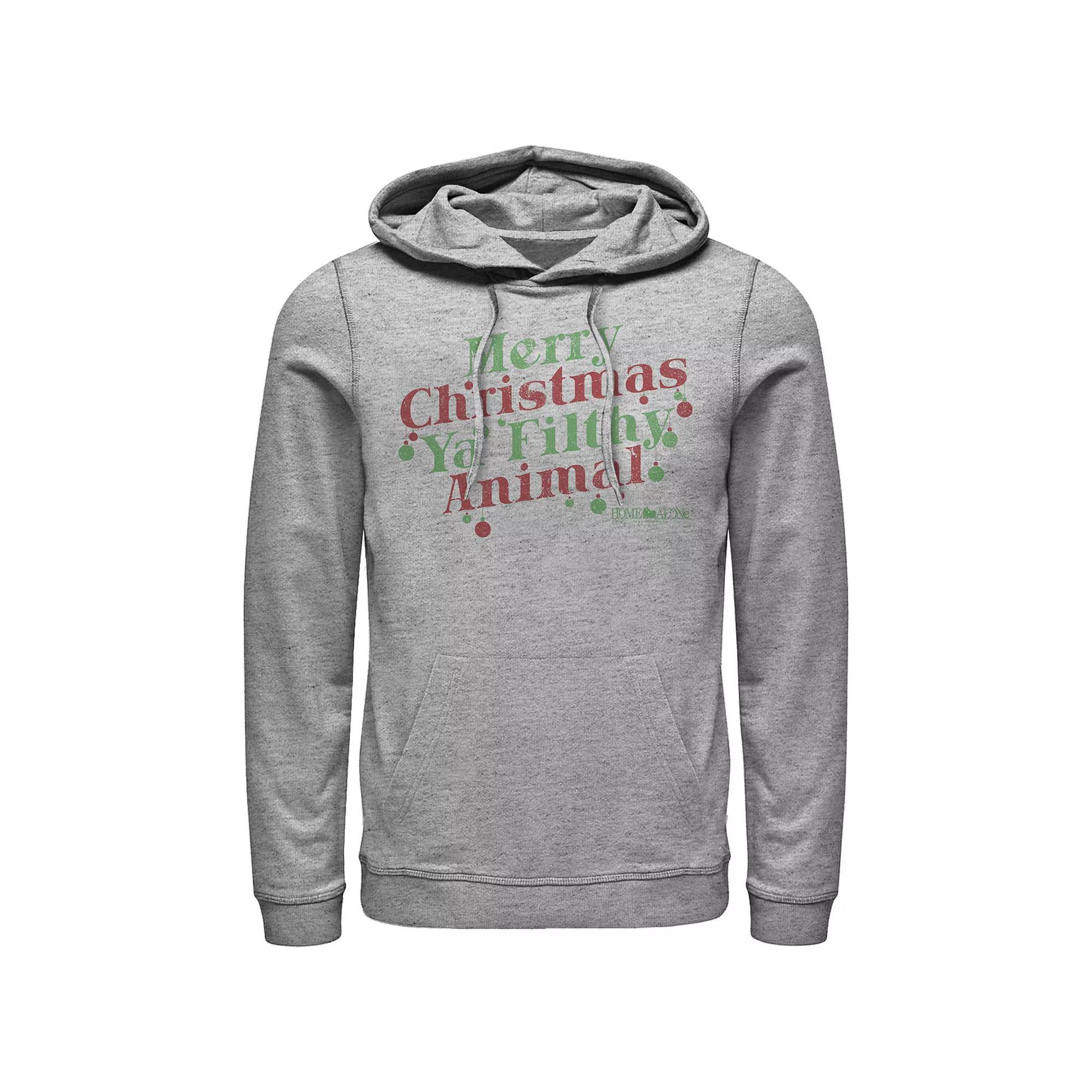 Big & Tall Home Alone Merry Christmas Ya Filthy Animal Graphic Hoodie, Men's, Size: Small, Athletic Grey Product Image