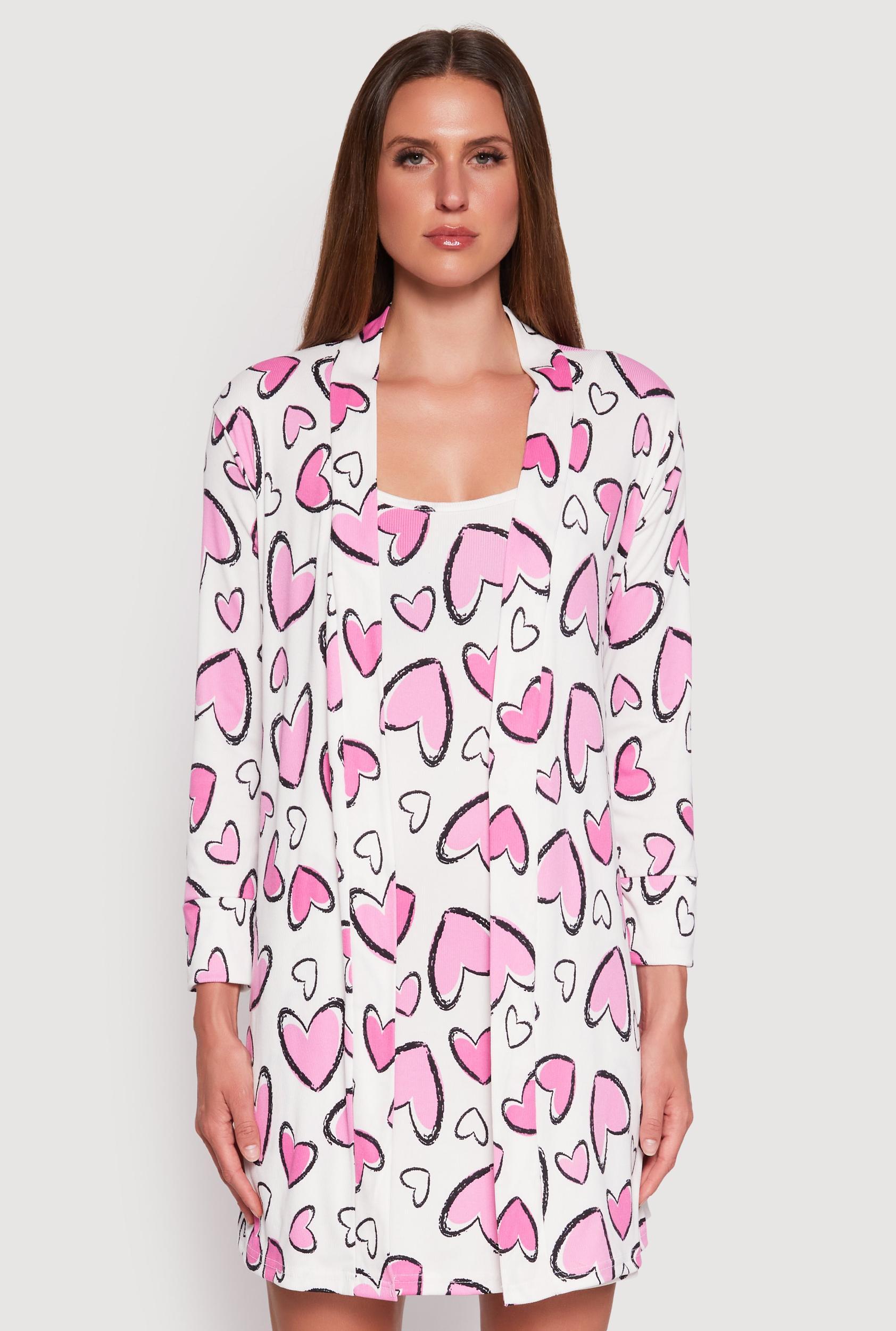 Womens Ribbed Knit Heart Print Cami Nightgown and Robe Product Image