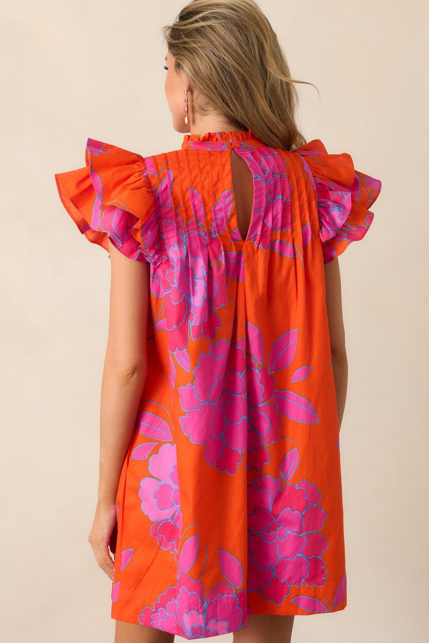Breezes And Blooms Cotton Orange Flutter Sleeve Mini Dress Product Image