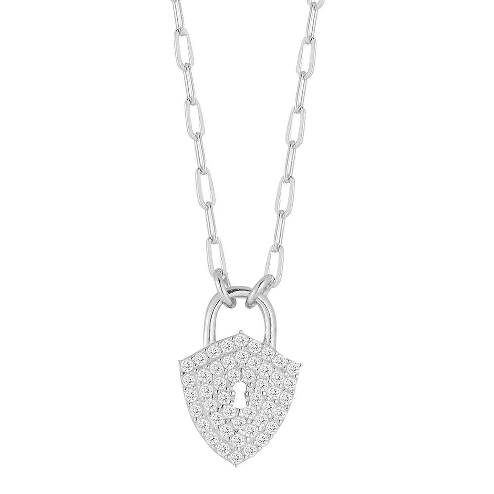 Sunkissed Sterling Sterling Silver Cubic Zirconia Shield Padlock Necklace, Women's, Size: 18", Silver Tone Product Image
