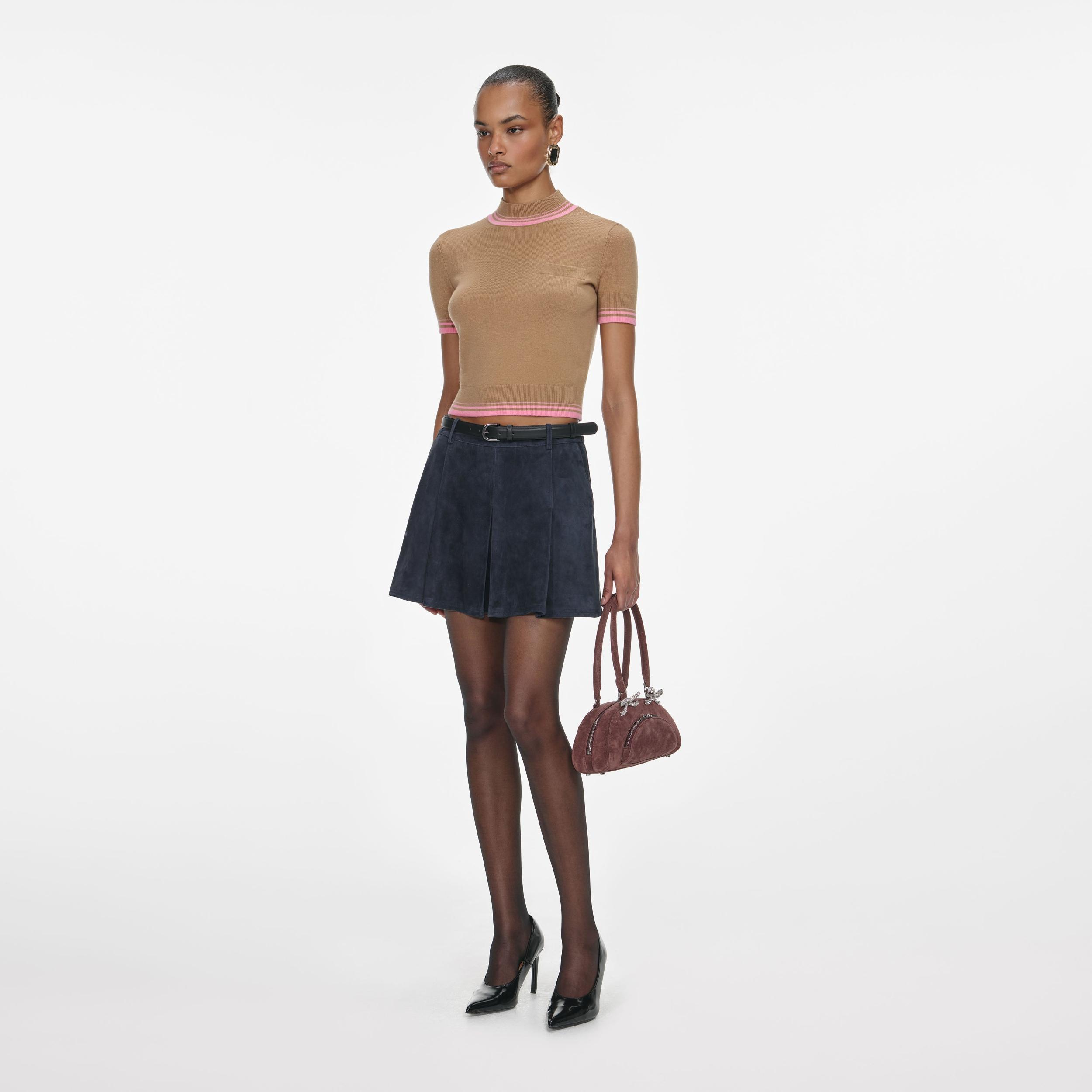 Navy Suede Mini Skirt Product Image