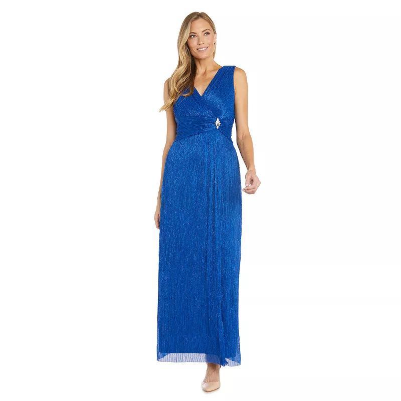 Womens R&M Richards Shimmery Crinkle Pleated V-Neck Maxi Dress Pink Product Image