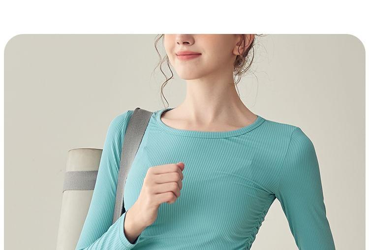 Long-Sleeve Plain Ruched Sports T-Shirt Product Image