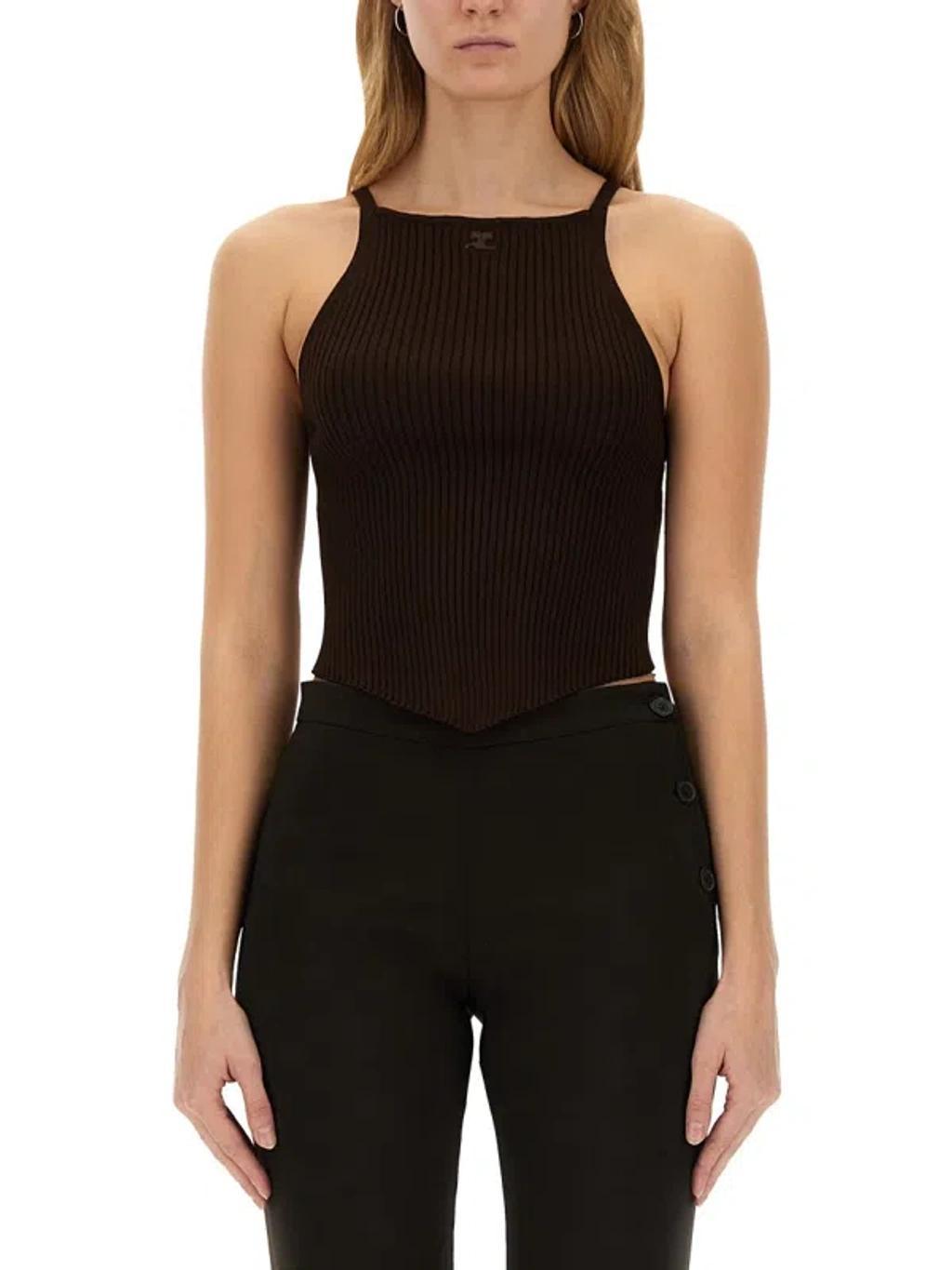 COURRÈGES Courreges Woman Black Viscose Blend Top In Brown Product Image