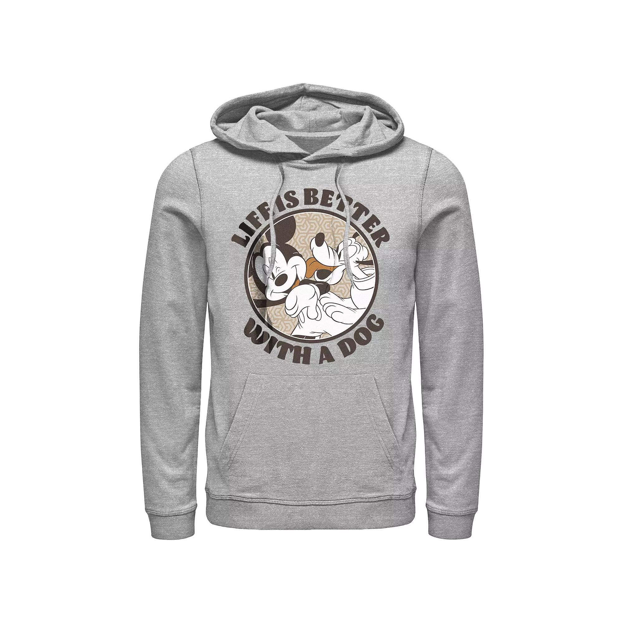 Men's Mickey Mouse And Pluto Life Is Better With A Dog Graphic Hoodie, Size: Medium, Athletic Grey Product Image