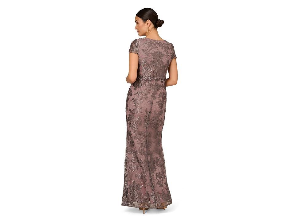Adrianna Papell Metallic Embroidered Pop Over Mob Gown (Night Shade) Women's Dress Product Image