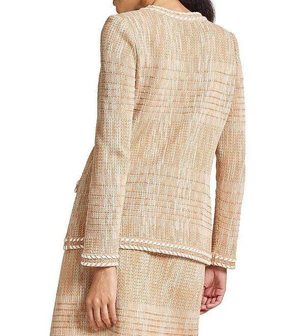 MISOOK Heritage Knit Melange V-Neck Long Sleeve Whipstitch Trim Jacket Product Image