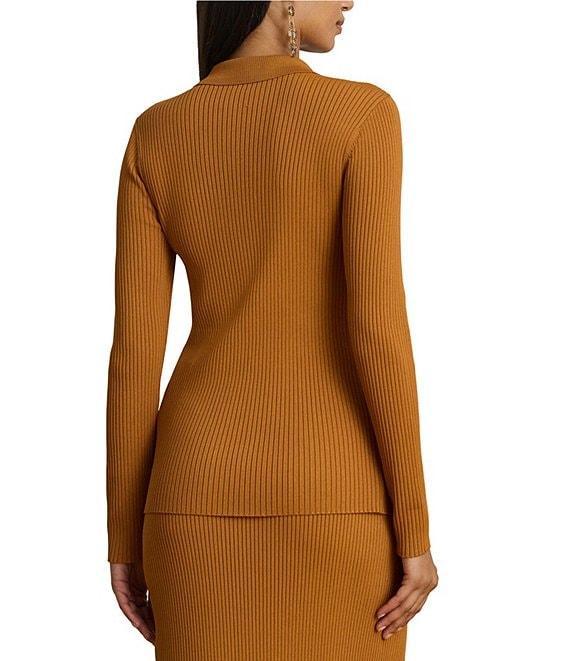 Lauren Ralph Lauren Ribbed Knit Point Collar Long Sleeve Polo Top Product Image