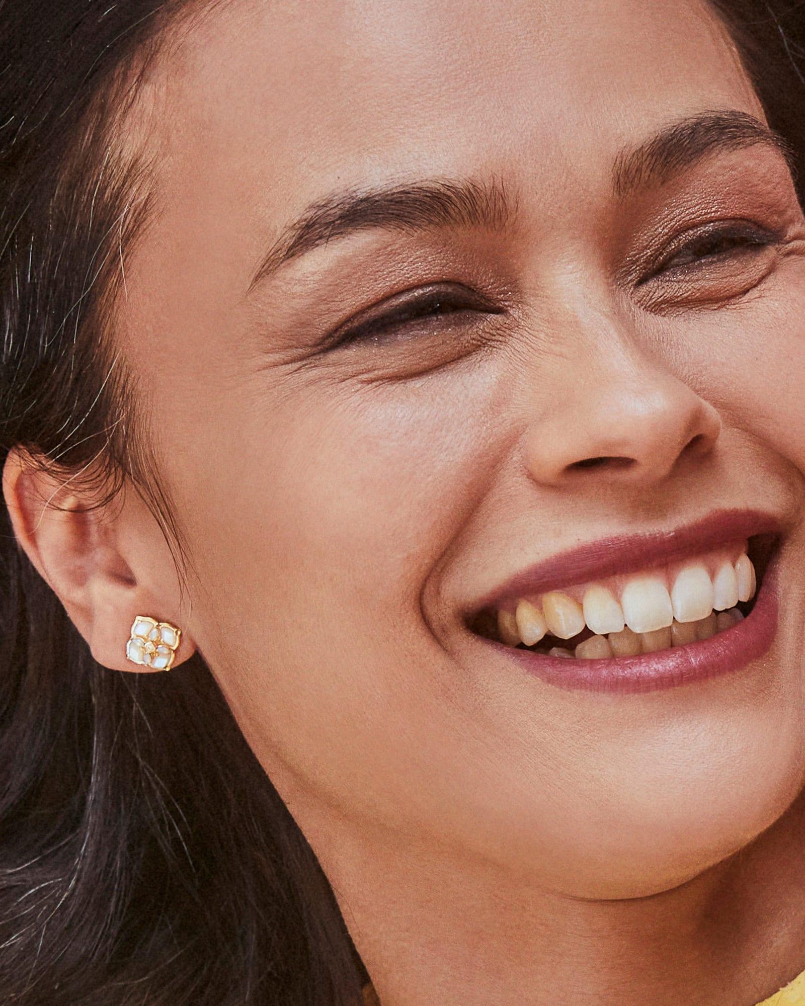 Dira Stone Gold Stud Earrings in Ivory Mix Product Image