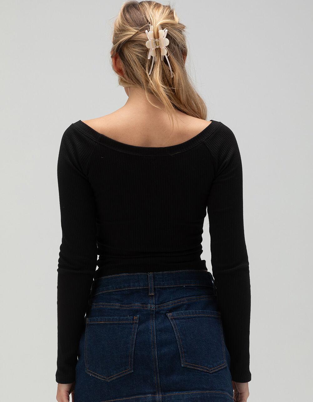 TILLYS Ballet Neck Womens Long Sleeve Top  - BLACK Product Image