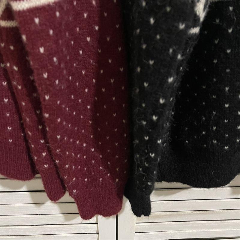 Crew Neck Patterned Oversized Sweater Product Image
