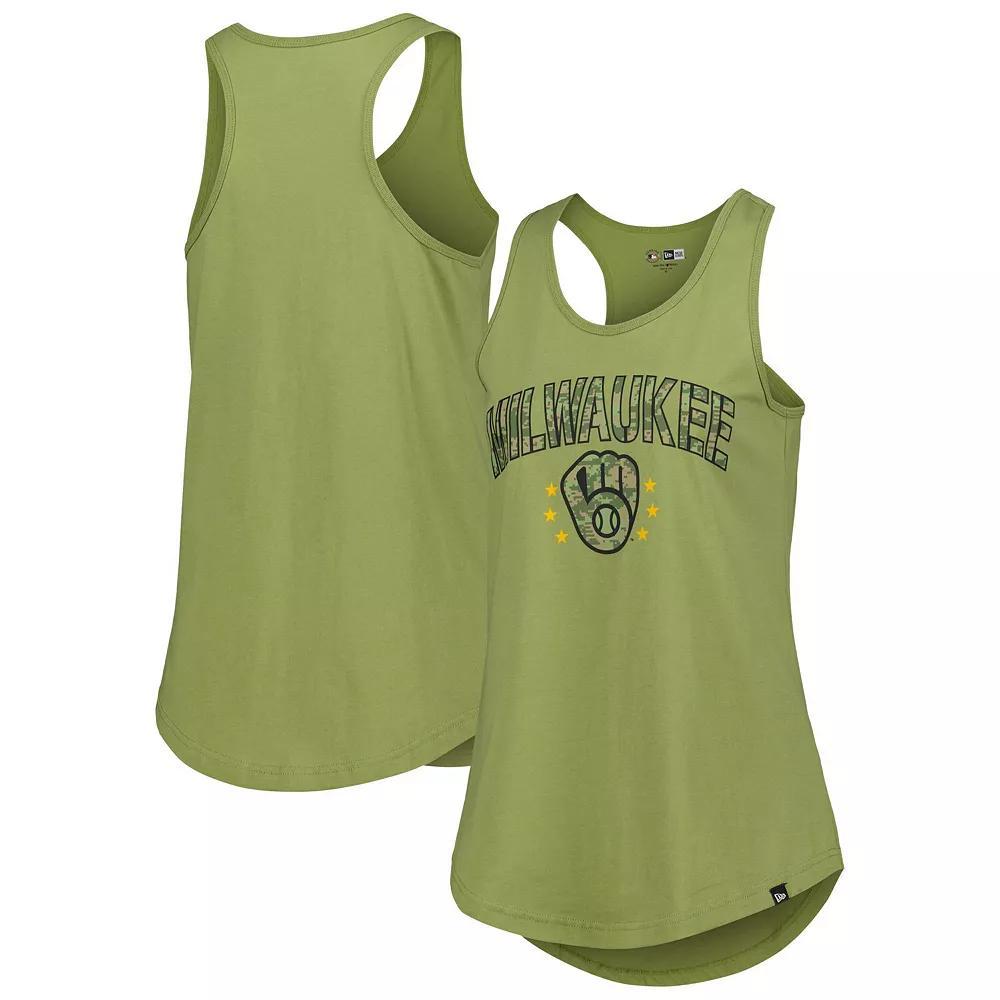 Women's New Era Olive Milwaukee Brewers Armed Forces Day Tank Top, Size: Small, Team Product Image
