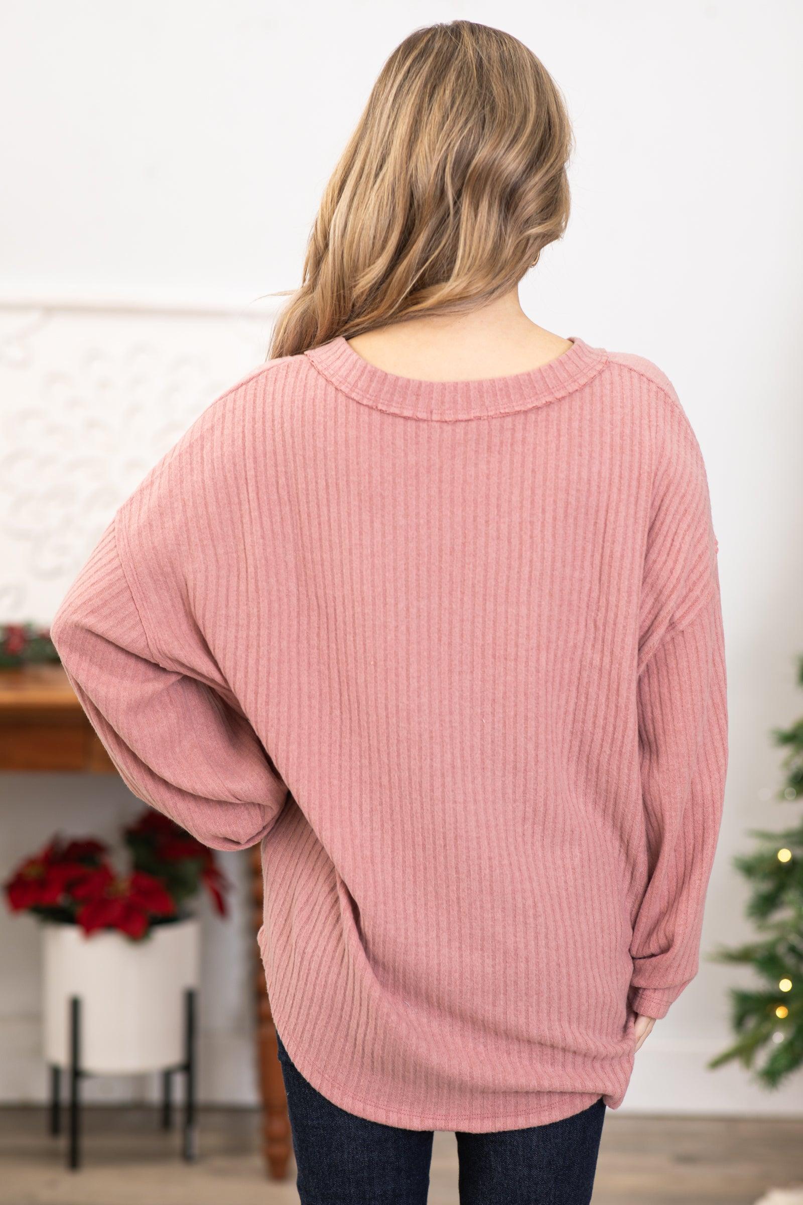 Dusty Rose V-Neck Dolman Sleeve Top Product Image