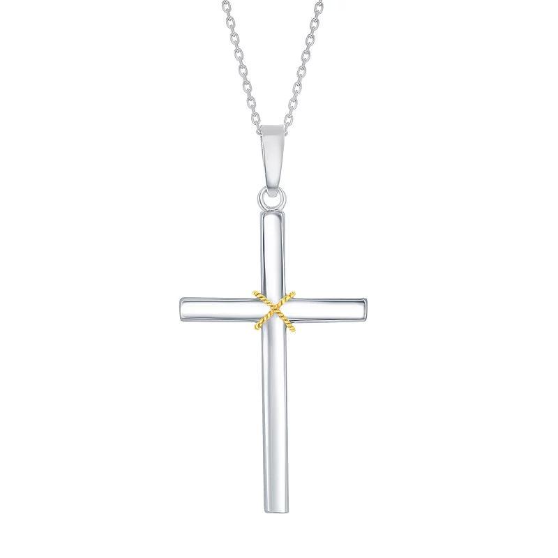 Sterling Silver Design Cross Pendant Necklace, Women's, Size: 18", Gold Tone Product Image