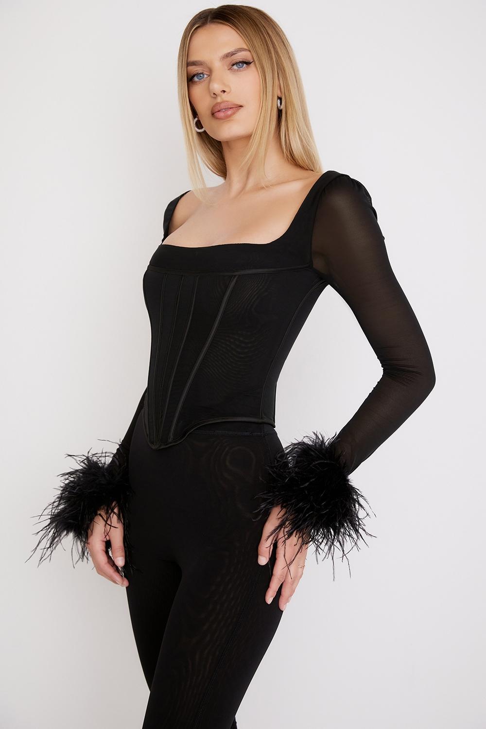 Stella  black mesh trimmed corset - sale Product Image