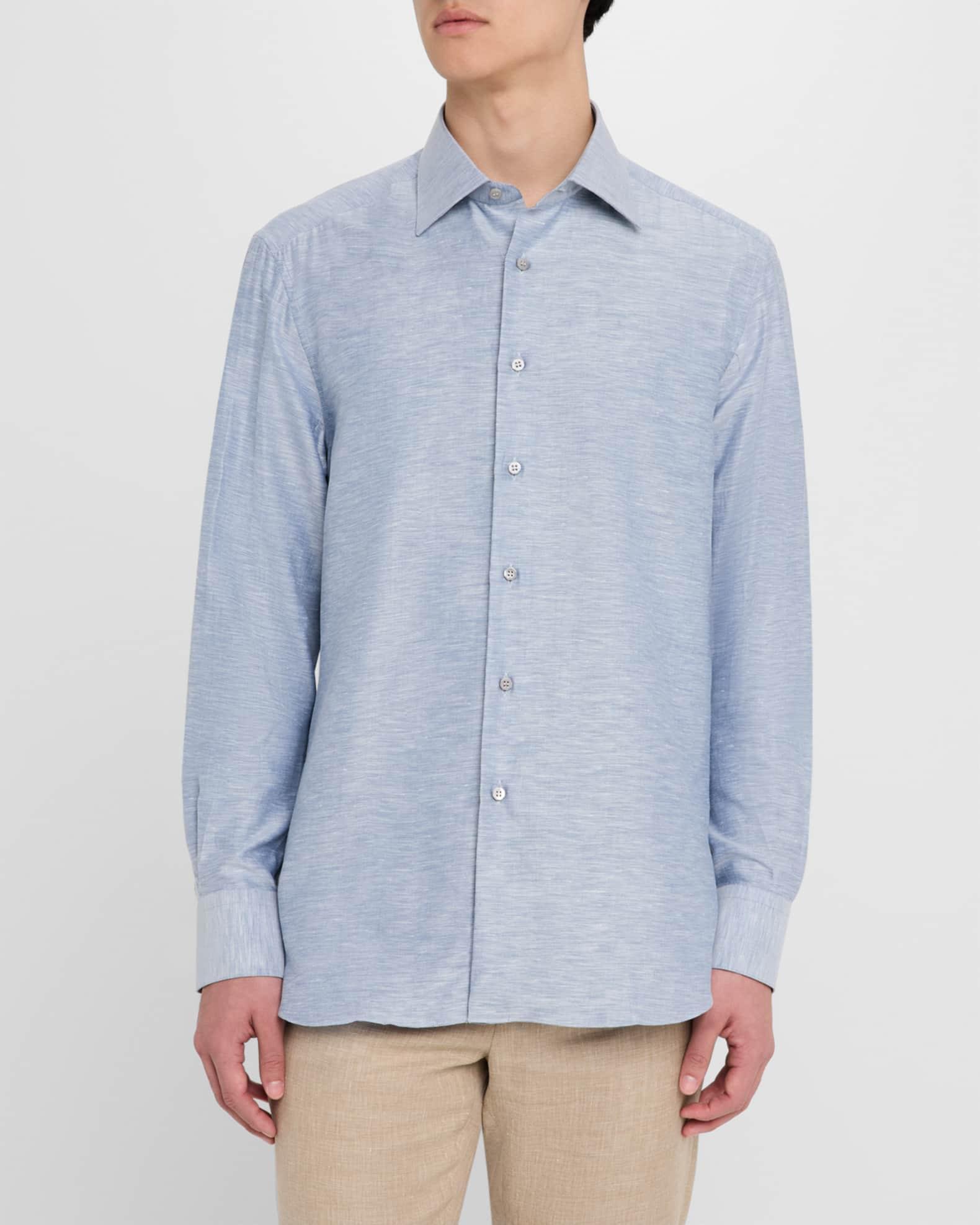 Men's Heathered Cotton and Linen Sport Shirt Product Image