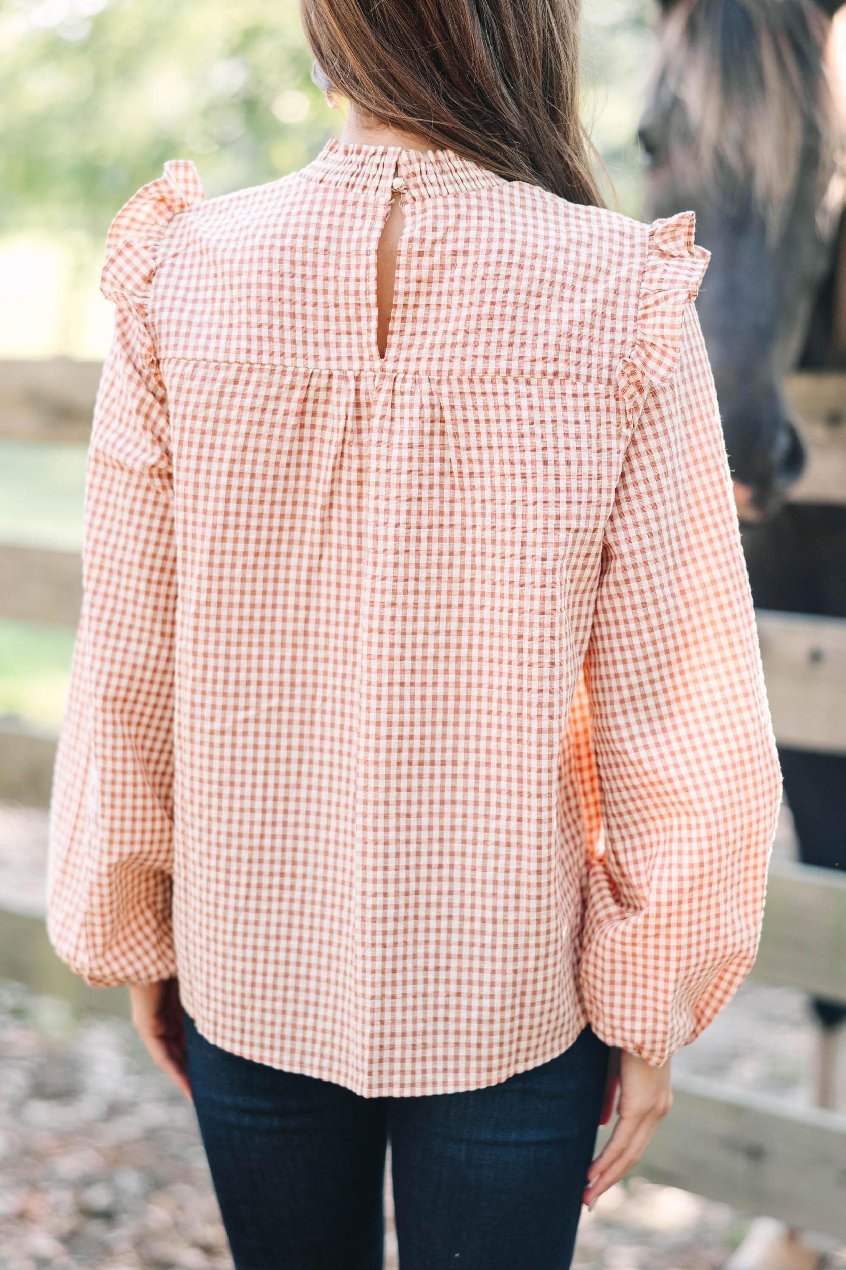 Find You Well Rust Orange Gingham Blouse Female Product Image