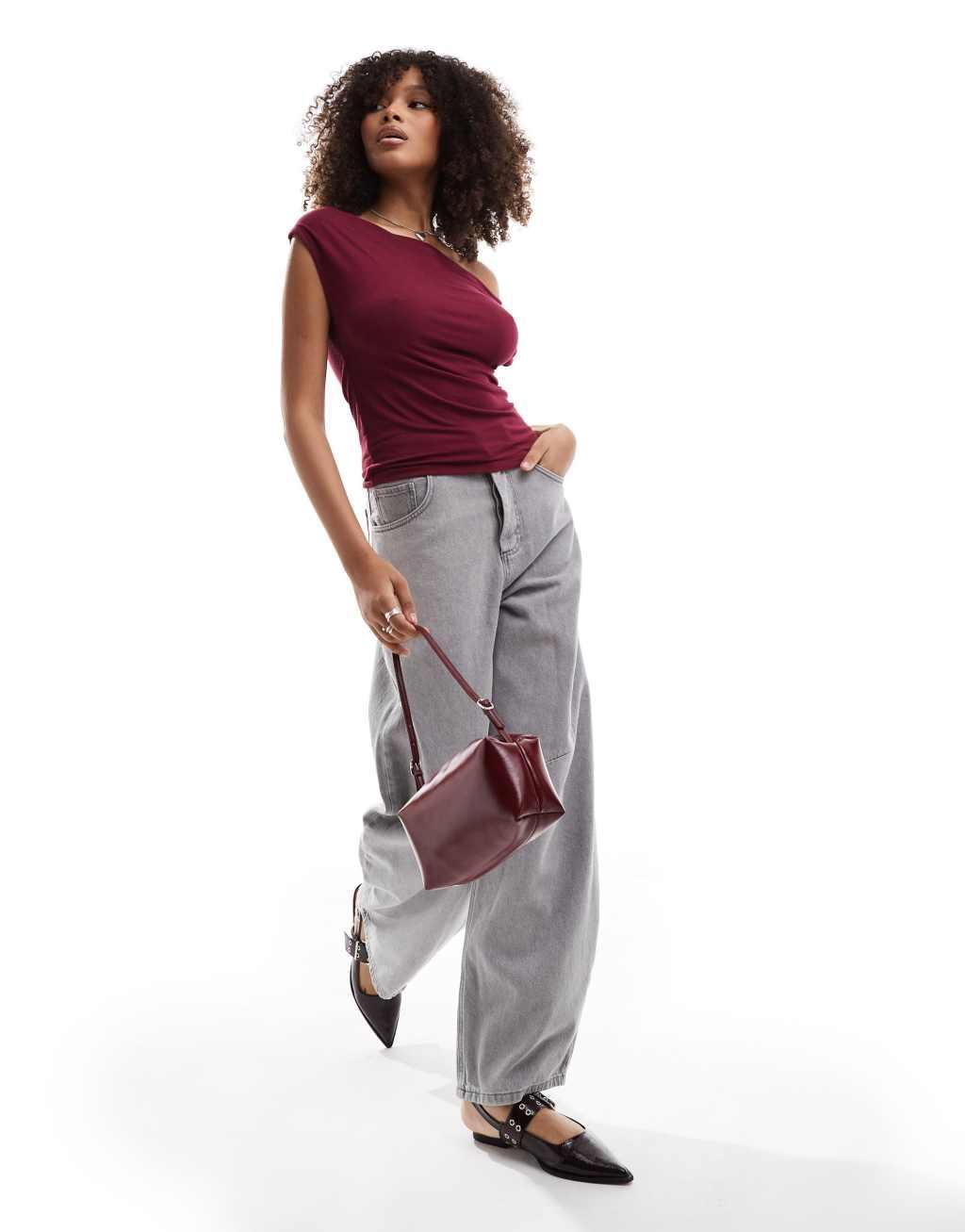 ASOS DESIGN slinky cowl neck top in wine Product Image