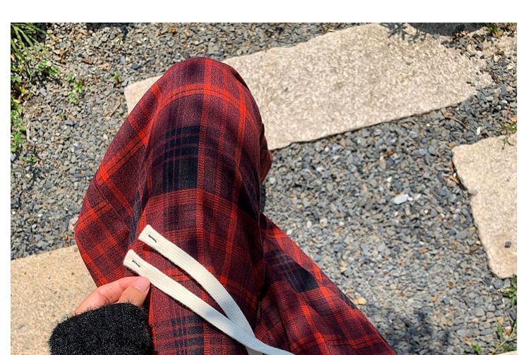 Drawstring Waist Plaid Loose Fit Pants Product Image