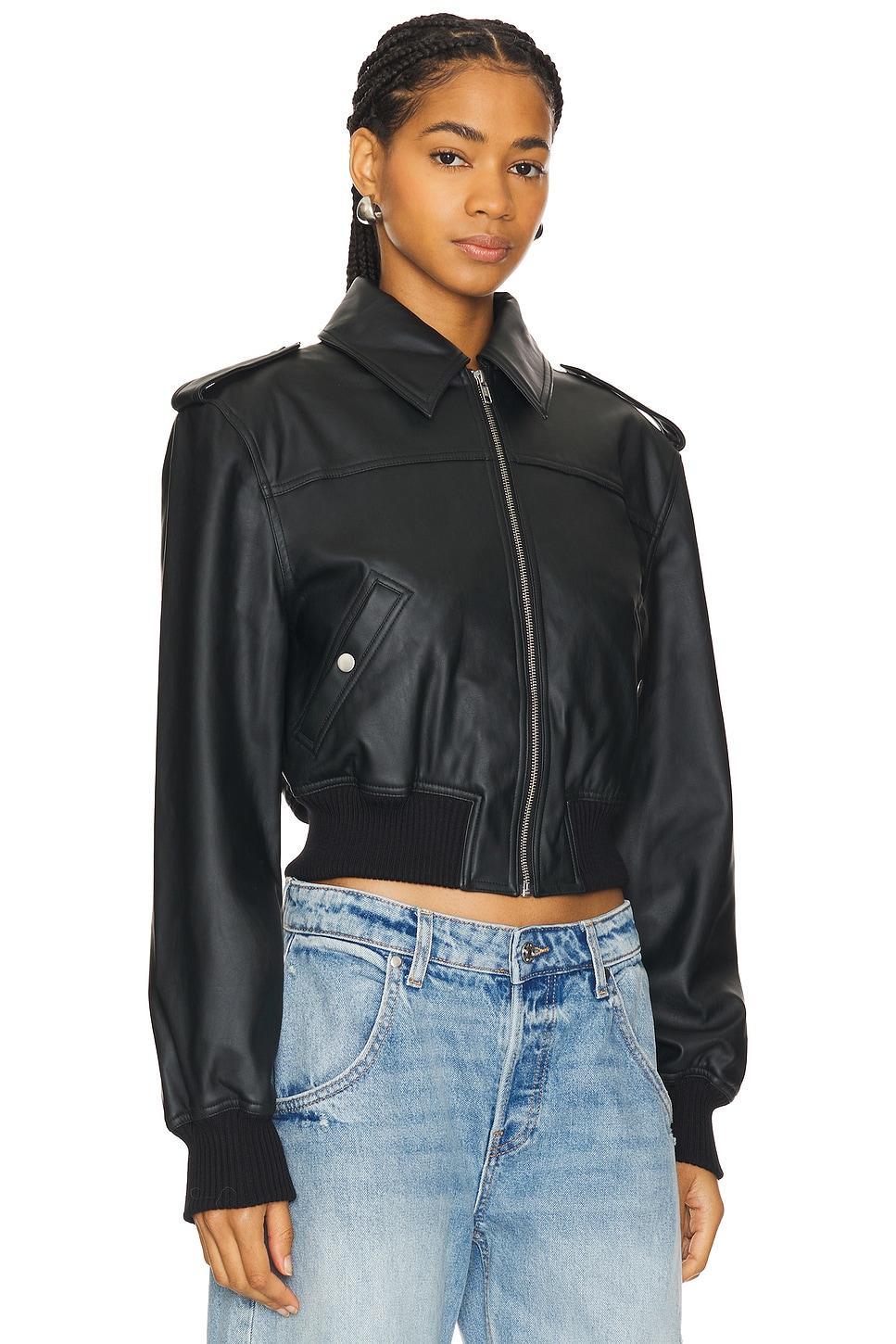 Lovers and Friends Dylan Faux Leather Bomber Jacket in Black Product Image