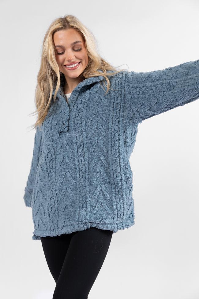 Take The Leap Blue Cable Detail Sherpa Pullover FINAL SALE Product Image