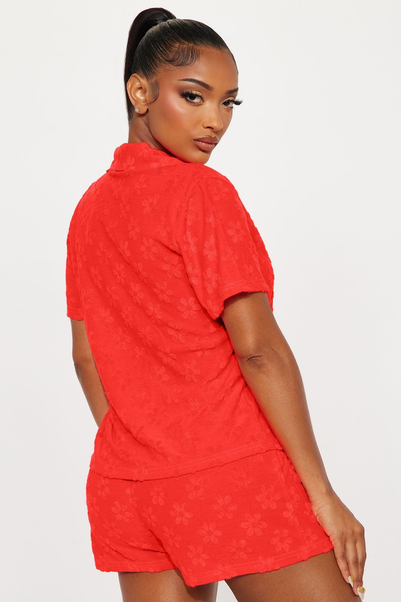 Bedroom Chill French Terry Embossed PJ Short Set - Orange Female Product Image