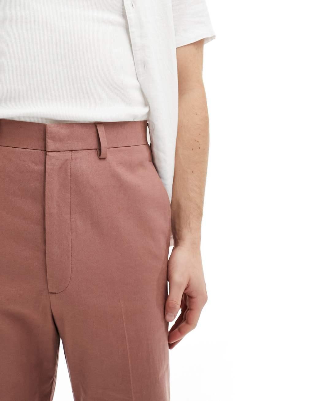 ASOS DESIGN vintage flare linen blend pants in terracotta Product Image
