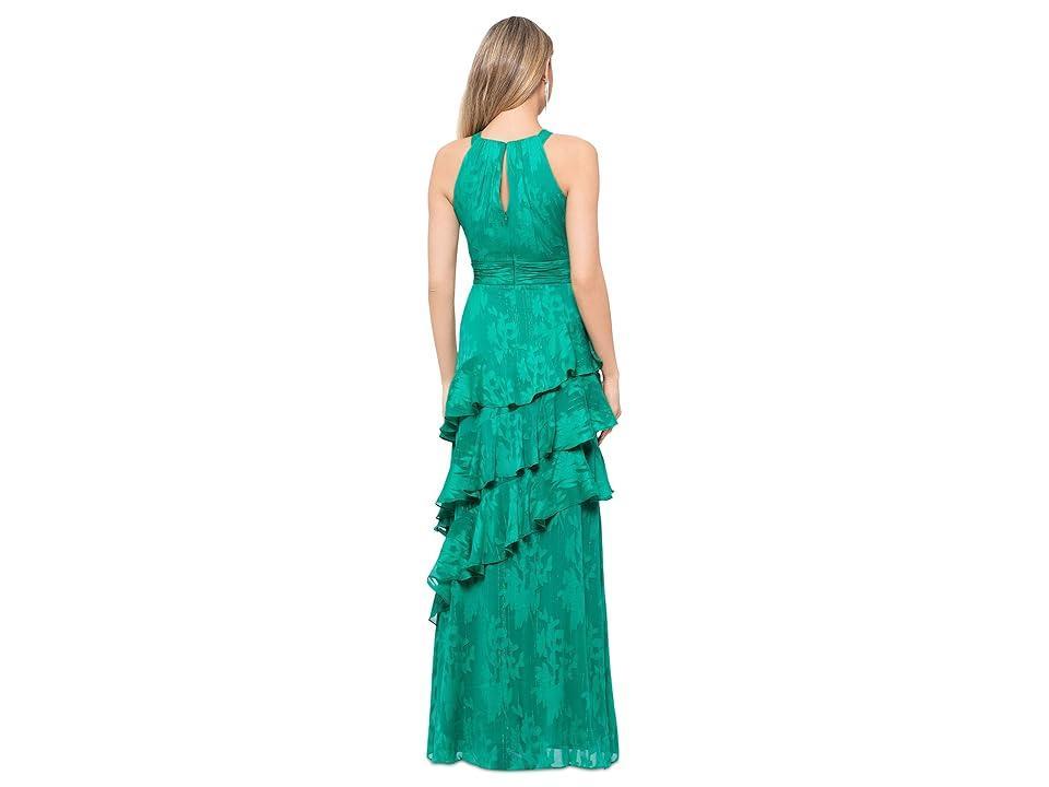 XSCAPE Long Chiffon Tiered Ruffle Dress (Emerald) Women's Dress Product Image