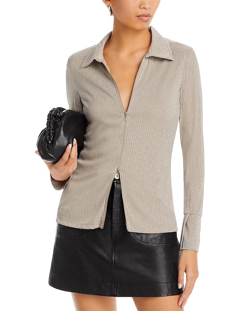 French Connection Womens Long-Sleeve Glitter Plisse Top Product Image