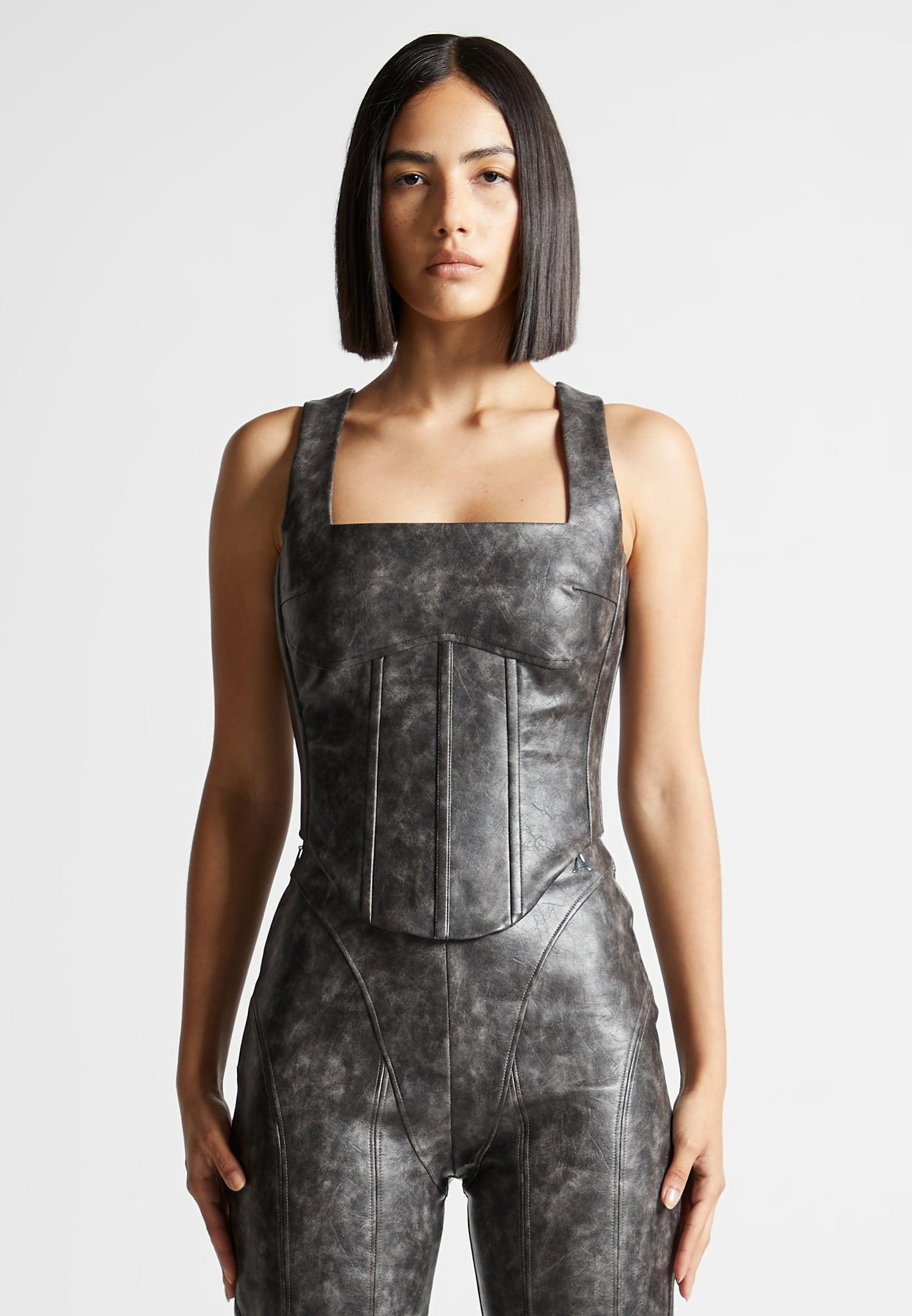 Vintage Leather Corset Top - Grey Female Product Image
