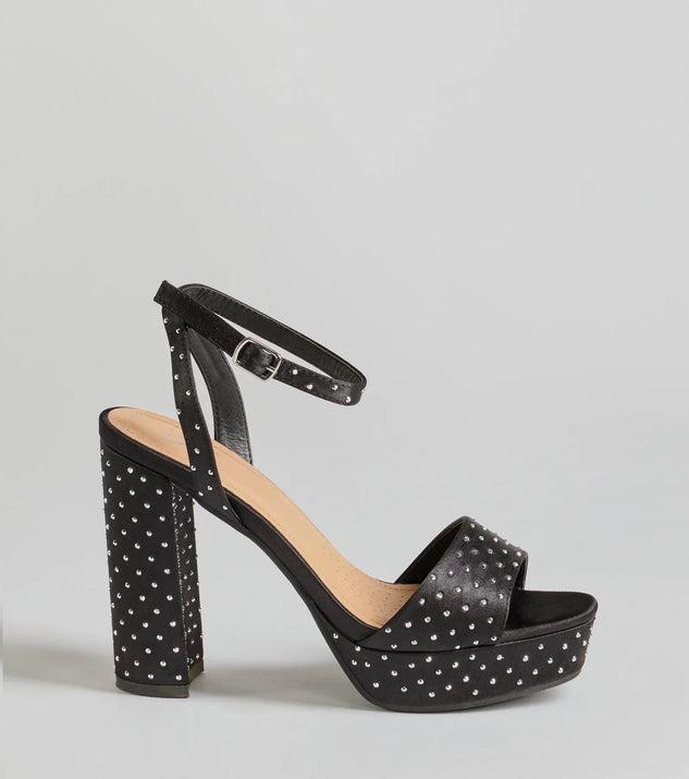 Dazzling Moments Rhinestone Platform Satin Block Heels Product Image