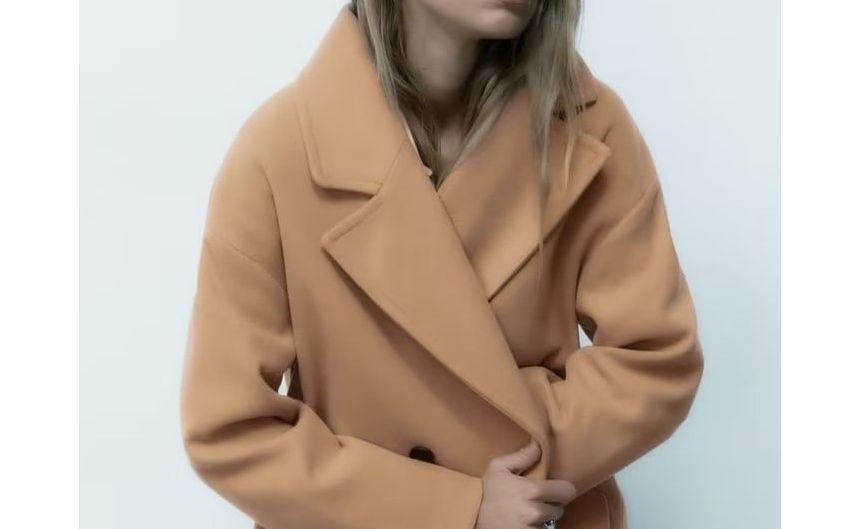 Plain Midi Double-Breasted Coat Product Image