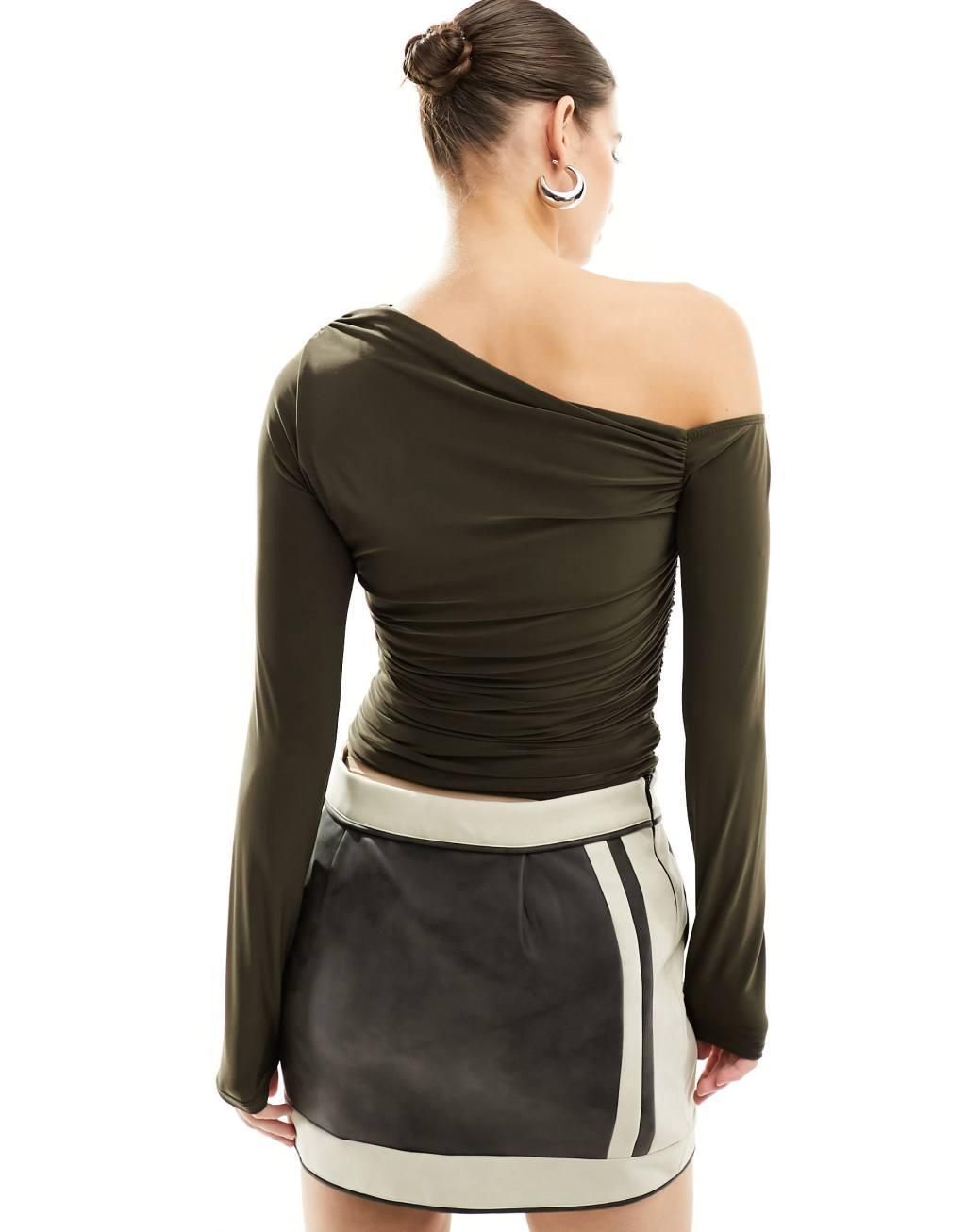 ASOS DESIGN asymmetric top in khaki Product Image