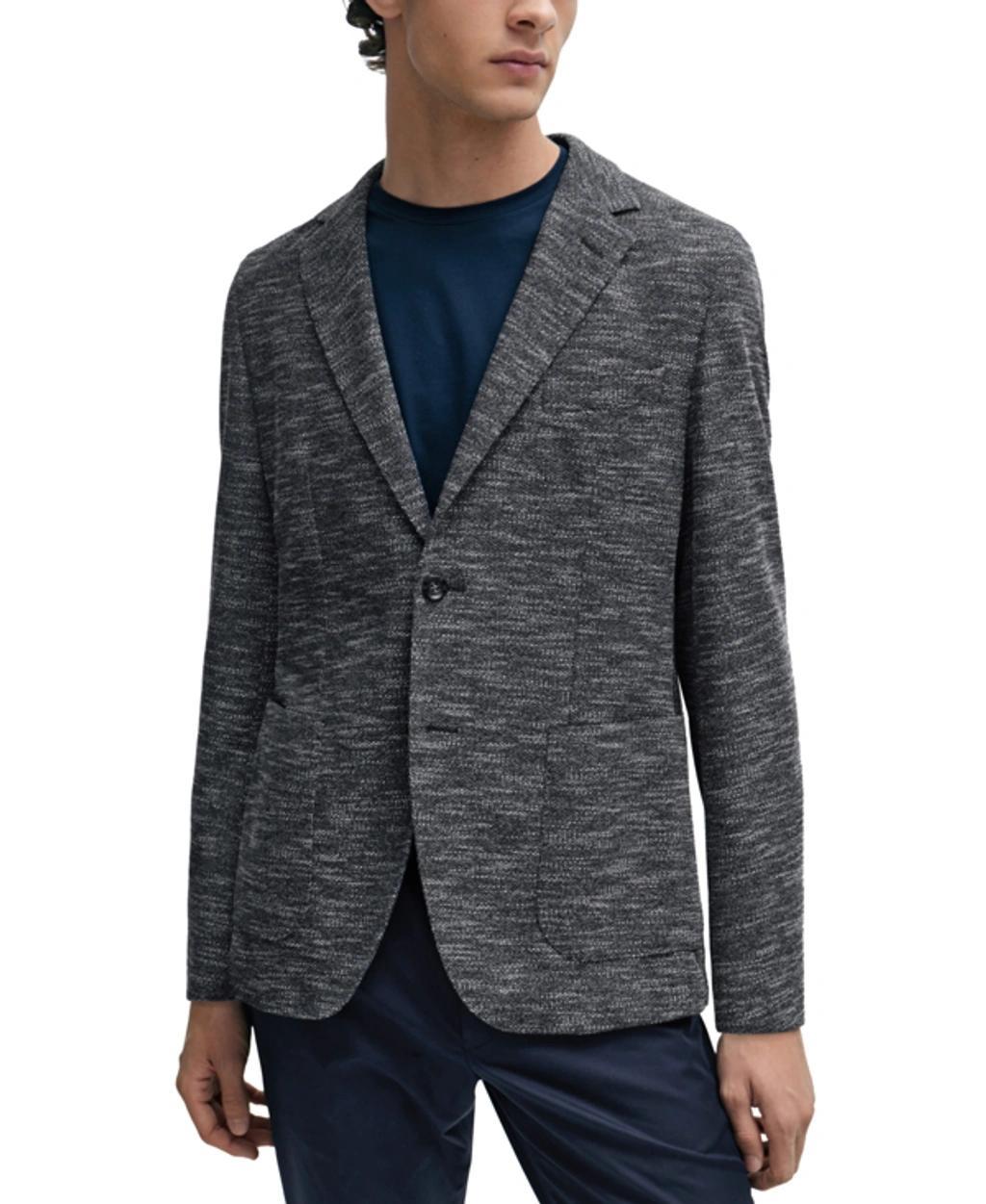 HUGO BOSS Men's Regular-fit Jacket In Micro-patterned Stretch Jersey In Dark Blue Product Image