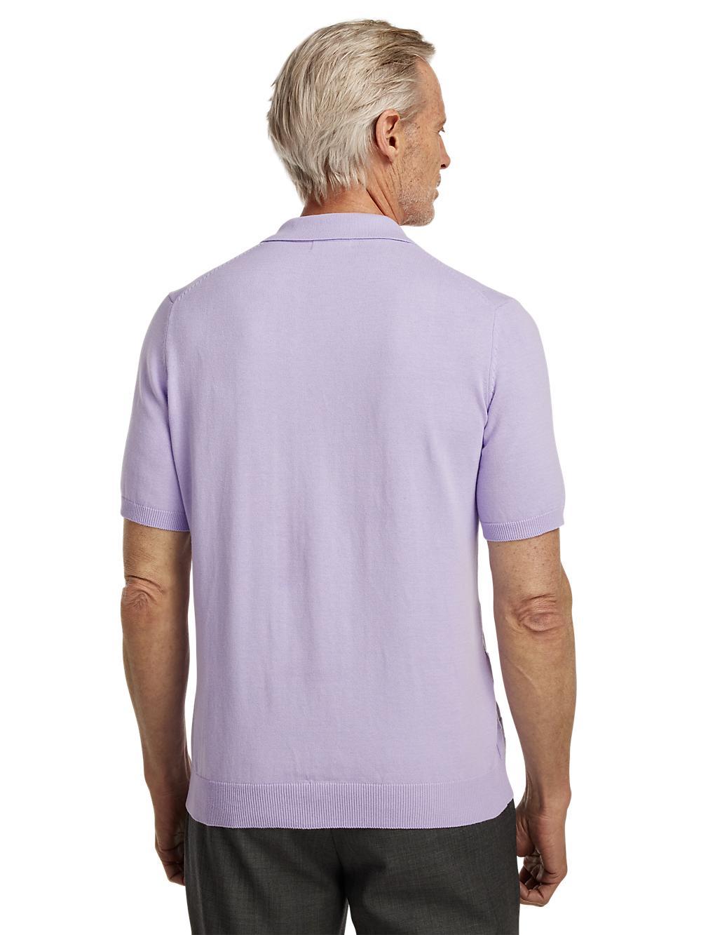 Cotton Three Button Camp Collar Sweater - Lavender Product Image