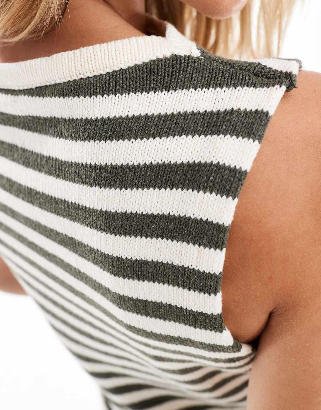 ASOS DESIGN knit top in olive stripe - part of a set Product Image
