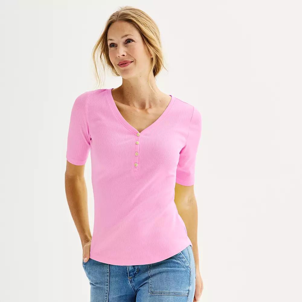 Petite Sonoma Goods For Life Slim Fit Elbow Sleeve Henley Top, Womens Product Image